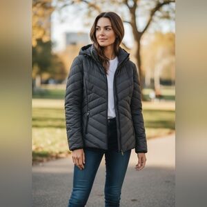 Nautica Quilted Hooded Puffer Jacket - Dark Gray